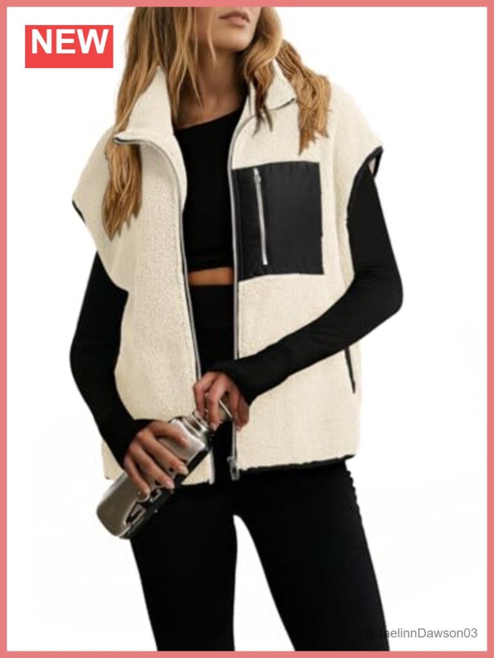 Sherpa Fleece Zip Up Vest Oversized Casual Sleeveless Jacket